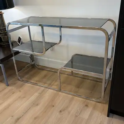 Vintage Chrome & Smoked Glass Console / Shelf, View more