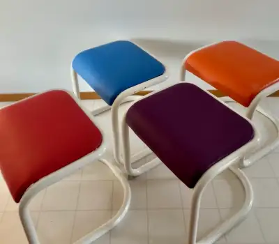 Vintage Heavy Steel and Vinyl Stools , View more
