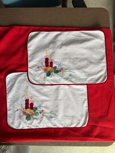 Vintage Embroidered Christmas Candle Placemats or Tray Clothes, View more