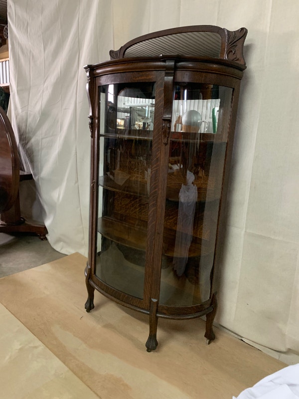 Antique Curved Glass Oak China Hutches & Display