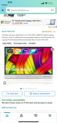 Portable Monitor, BIGASUO 15.6 FHD HDR 1080P Portable Laptop Mon