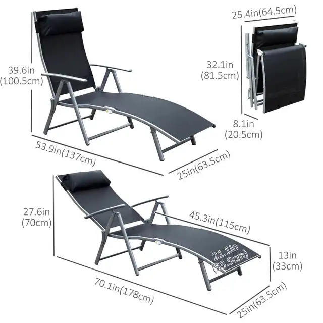 Black Heavy duty Adjustable Folding Reclining Chair  Lounge in Patio & Garden Furniture in Markham / York Region - Image 3