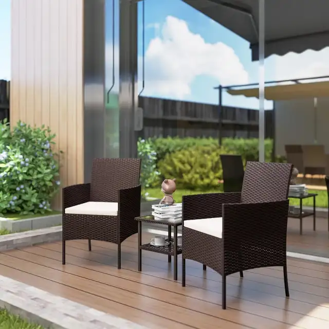 Wicker Bistro Set, 3 Piece Patio Furniture Set with 2-Tier Glass in Patio & Garden Furniture in Markham / York Region - Image 10