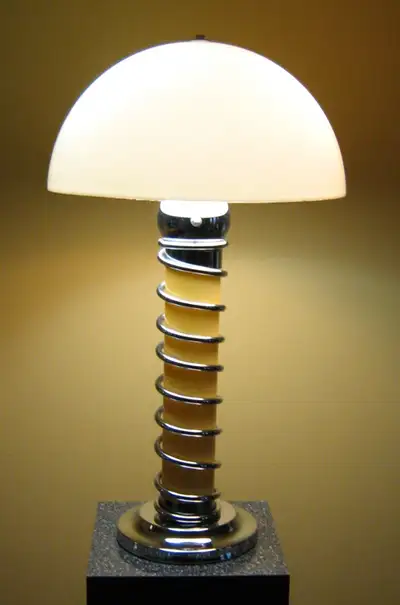 VINTAGE MCM ARTISAN SCULPTURAL  CHROME COIL SPRING MUSHROOM LAMP, View more