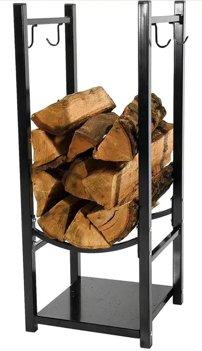Sunnydaze 32" Indoor Firewood Rack with Hooks for Tools, View more