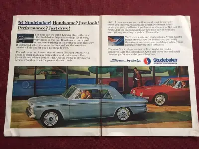 «’64 Studebaker! Handsome! Just look! Performance? Just drive!” Dimensions : 20 1/2 inches wide by 1...