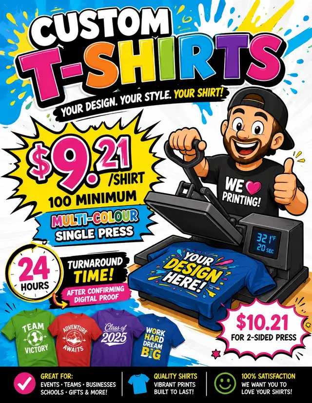 100 Custom Shirts. 24 Hours. Just $9.21 Each!
