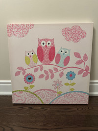 Girls Owl Canvas Painting - EUC