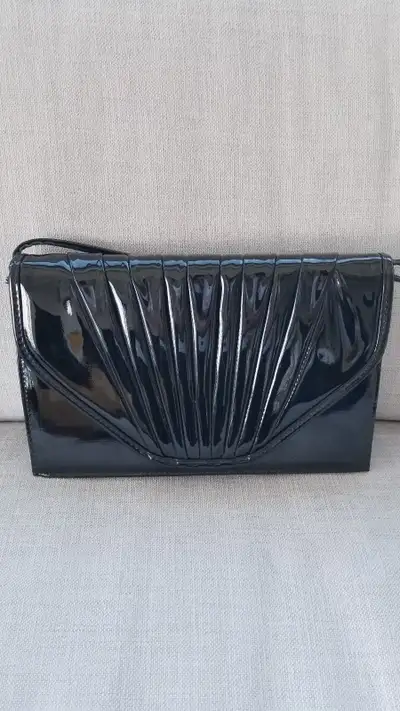 Vintage Black Patent Leather Evening Handbag/Envelope Clutch, View more