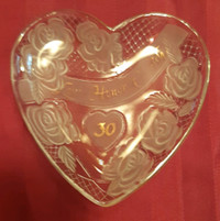 Vtg Glass Heart Shaped Anniversary Platter