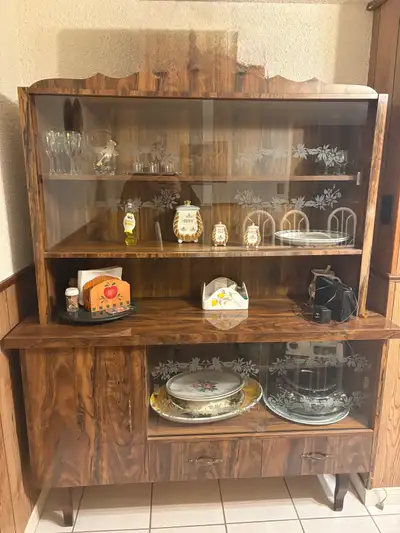 Vintage China Cabinet with Etched Glass Doors, View more