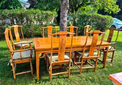 Chinese Ming Dynasty Inspired Carved Wood DINING ROOM TABLE SET, View more
