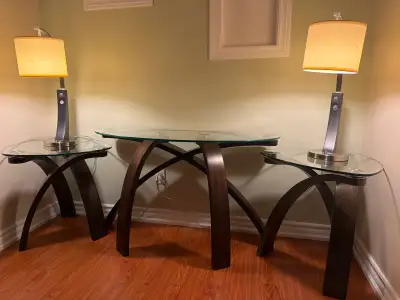 Glass Table Set with 2 elegant lamps, View more