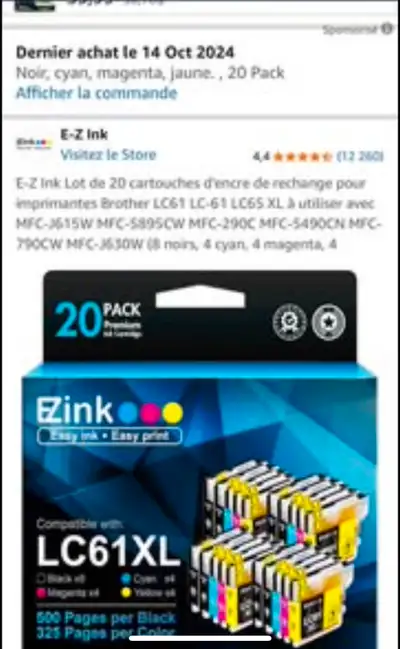 Encres pour imprimantes Brother LC61 LC-61 LC65 XL à utiliser avec MFC-J615W, MFC-5895CW, MFC-290C M...
