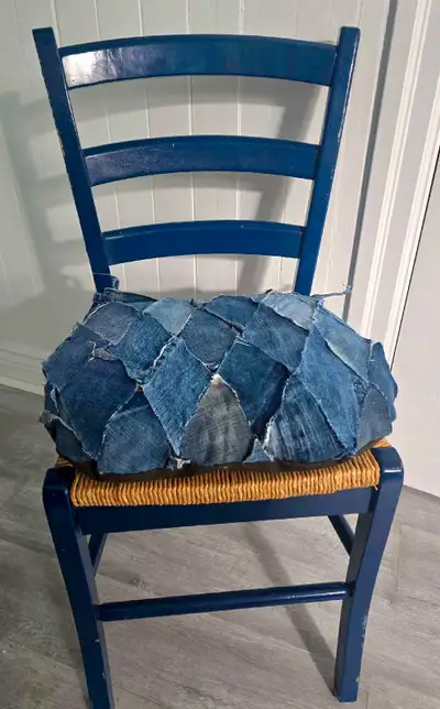 Unique denim chair pads for kitchen or accent chairs. $30 Each These were made with reclaimed denim...