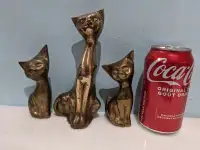 Vintage Korea made brass cat family of 3