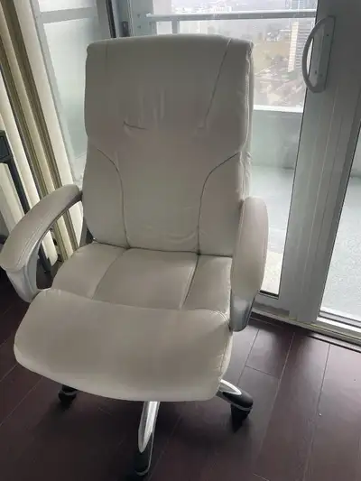 Spotless white leather desk chair, View more