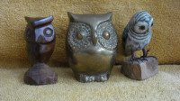 3 small owl figurines