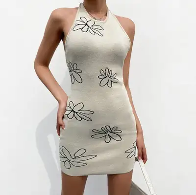 Backless Floral Halter Dress, View more