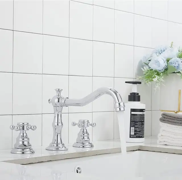 YBlucklly Lavatory Widespread Bathroom Sink Faucet Chrome Mixer in Plumbing, Sinks, Toilets & Showers in Gatineau - Image 7