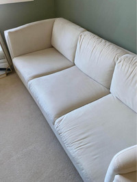 Large 7ft Cream Corduroy Couch with Gold Legs