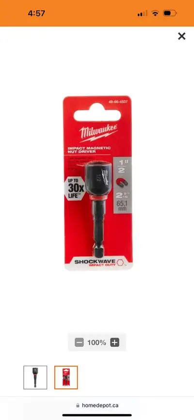 Milwaukee Shockwave 1/2-in x 2-9/16-in Steel Magnetic Nut driver, View more