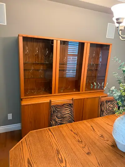 Teak dinning room table with hutch, View more