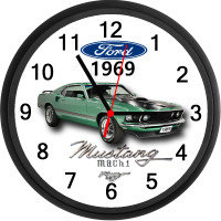 1969 Ford Mustang Mach 1 (Silver Jade) Custom Wall Clock - New