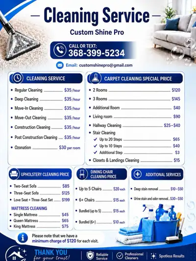Hi everyone! We are licensed professional cleaning company Custom Shine Pro with experienced and har...