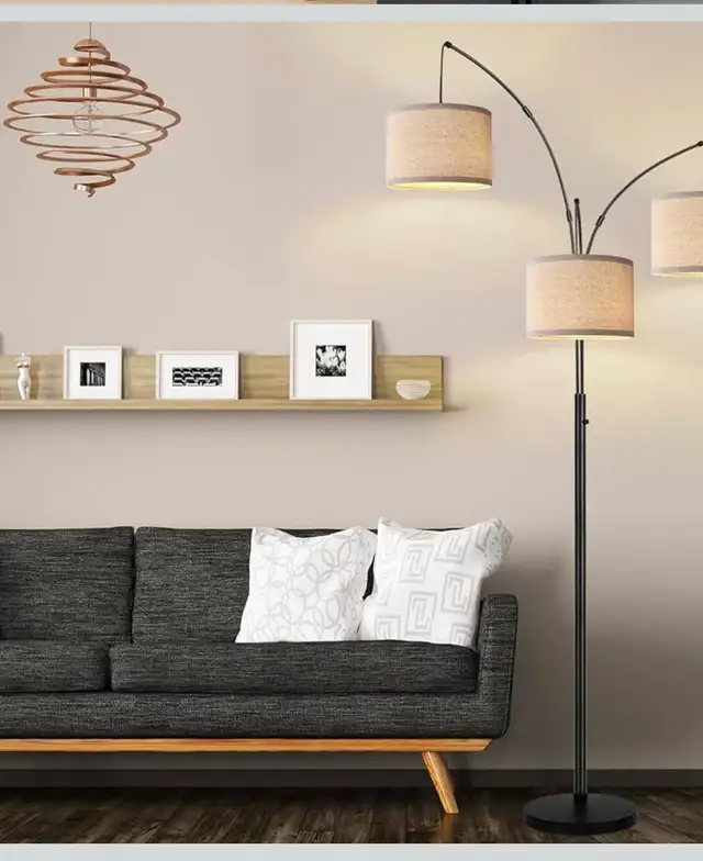 Modern 3-Light Arc Floor Lamp – Matte Black with Linen Shades in Indoor Lighting & Fans in Oshawa / Durham Region - Image 8