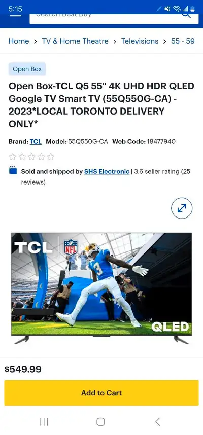 2023 QLED TCL 55" Q-Series 4K UHD HDR QLED Google TV Smart TV, View more
