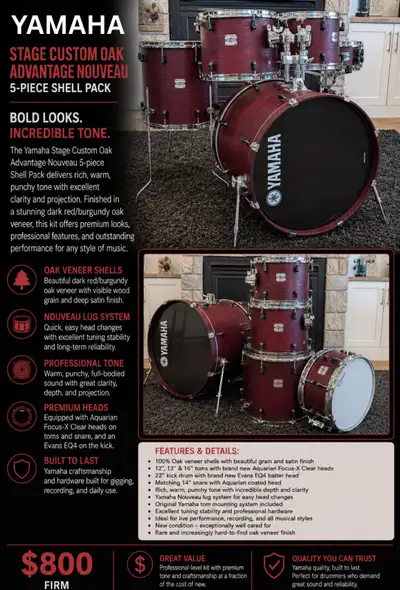 Yamaha Stage Custom Oak Advantage NouveaU, View more