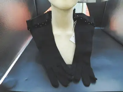 NETTIE ROSENSTEIN LONG BLACK SUEDE 60 GLOVES VELVET RHINESTONES, View more