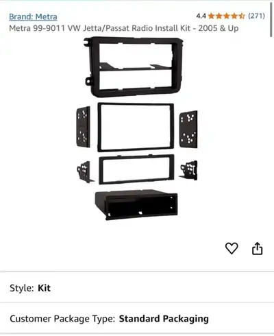 Metra 99-9011 VW Jetta/Passat Radio Install Kit - 2005-Up Single Din Beetle: 2012-2017 CC: 2009-2017...