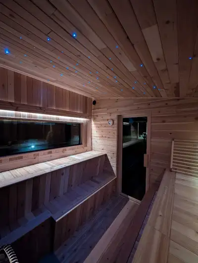 Custom Outdoor Sauna | Fiber Optic Starfield Ceiling | Off-Grid , View more