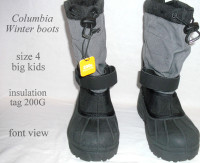 Big Kids Winter Boots, Columbia, size 4, insulated, waterproof