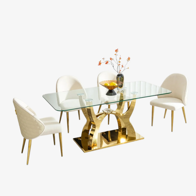 New Metallic Dining Table Set With Tempered Glass Top Clearance in Dining Tables & Sets in Sarnia - Image 2