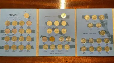 Here is a collection of 42 Canadian Nickels dating from 1922-1960. There are a few missing: The 1925...