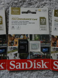 THREE SanDisk MAX Endurance 32GB Micro SD Cards with Adapter