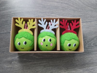 3 Felted Brussels Sprouts with Antlers Decorations/Baubles