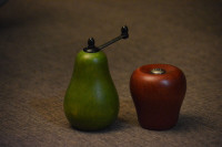 Vintage Wood Red Apple Salt Shaker & Green Pear Pepper Grinder