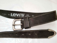 Black Levi's Leather Belt Silver Buckle Size large. Womens Mens