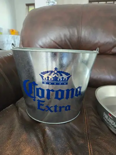 Corona ice bucket and vodka brand serving trays. Great for home bar, backyard parties and BBQ Trays...