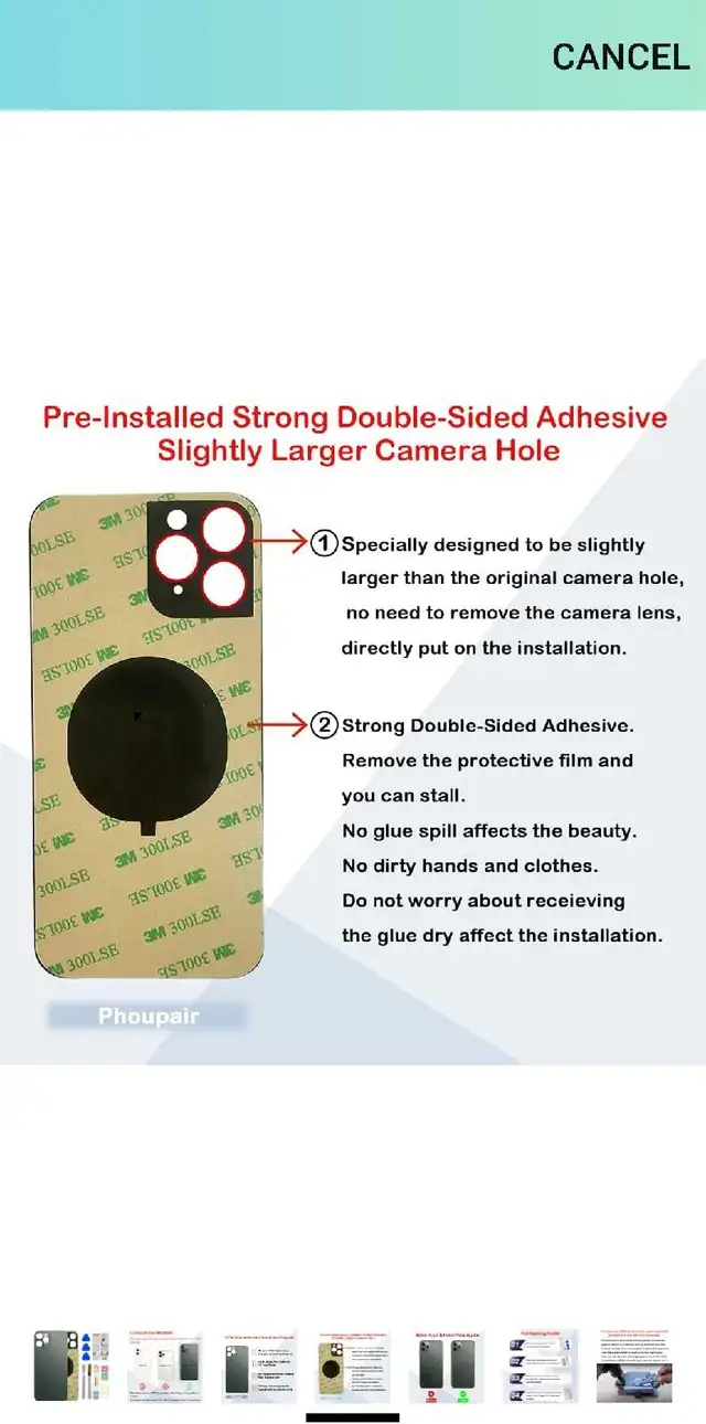 Phoupair OEM Back Glass Replacement Compatible with iPhone 11 Pr in Cell Phones in Markham / York Region - Image 9