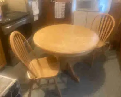 wooden table with 3 chairs, View more