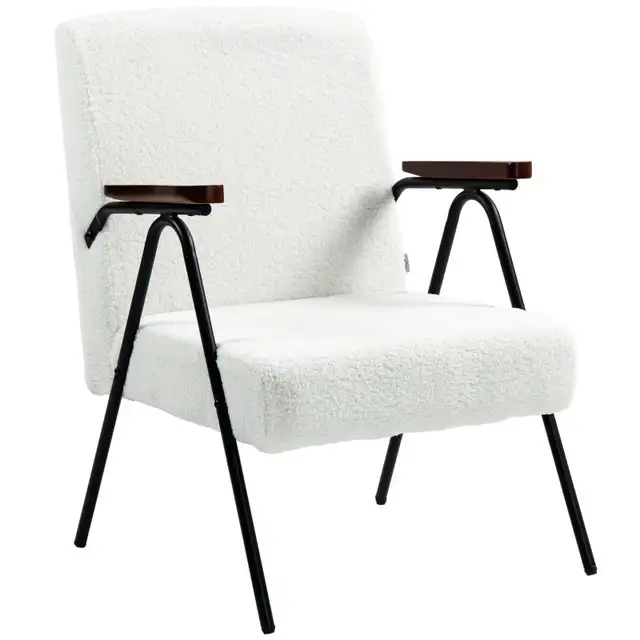 Modern Armchair, Upholstered Teddy Fleece Accent Chair with Wood in Chairs & Recliners in Markham / York Region - Image 10