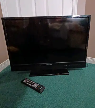 TV with stand and remote control. Bell 3100 Receiver. DVD player with remote. Shelf with bracket to...