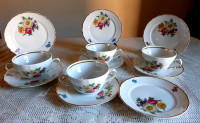 Four Vintage Tirschenreuth Bavaria Cream Soup Bowls/Saucer/Side