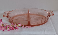 Depression glass, pink, 2-sectioned relish dish