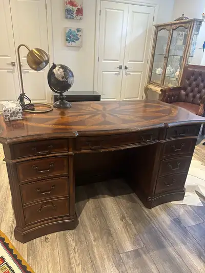 Luxury Executive Wood Desk with Inlaid Top - 9 Drawers, View more